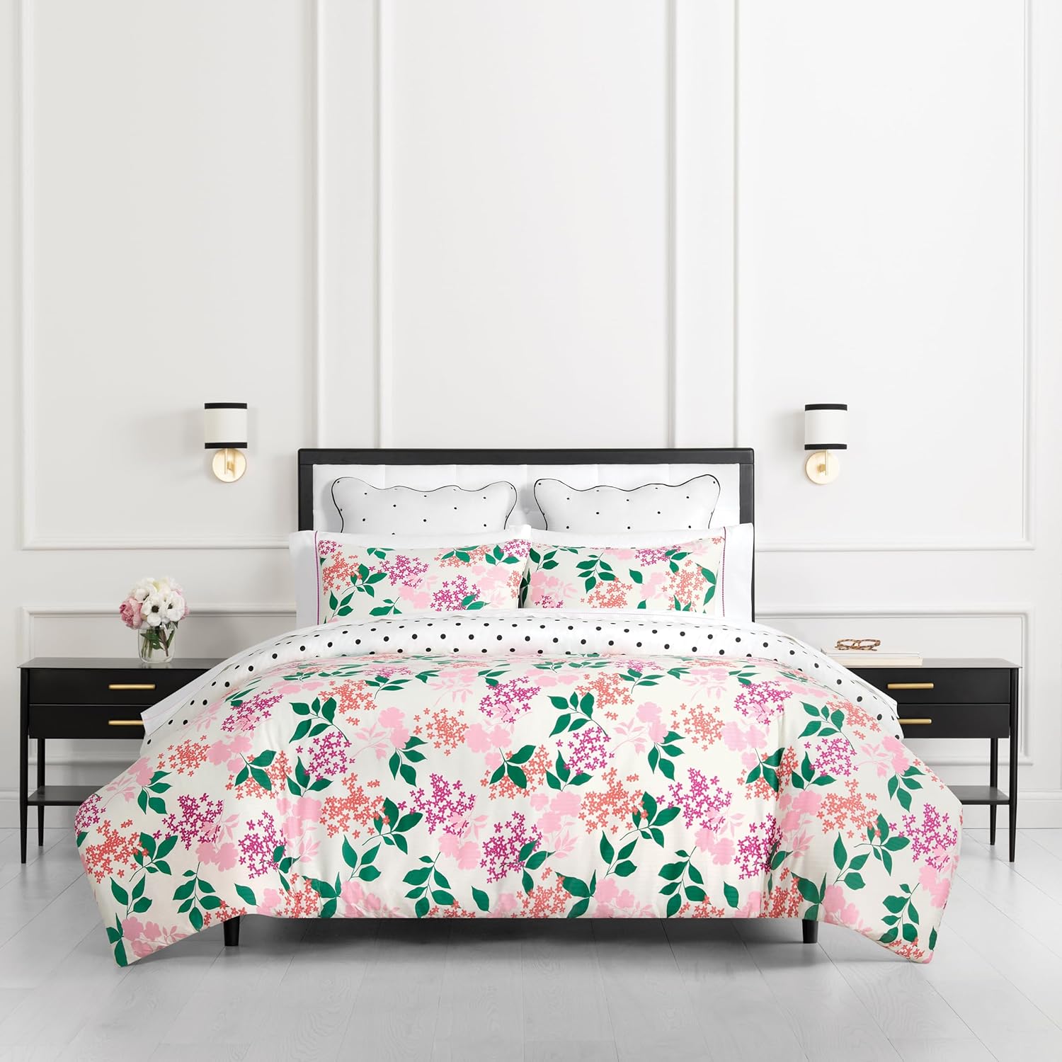 kate spade new york Bold Blossoms Full/Queen Comforter Set, 300 Thread Count Cotton Reversible Cover, All Season 3 Piece Bedding, Machine Washable, Floral Multicolor