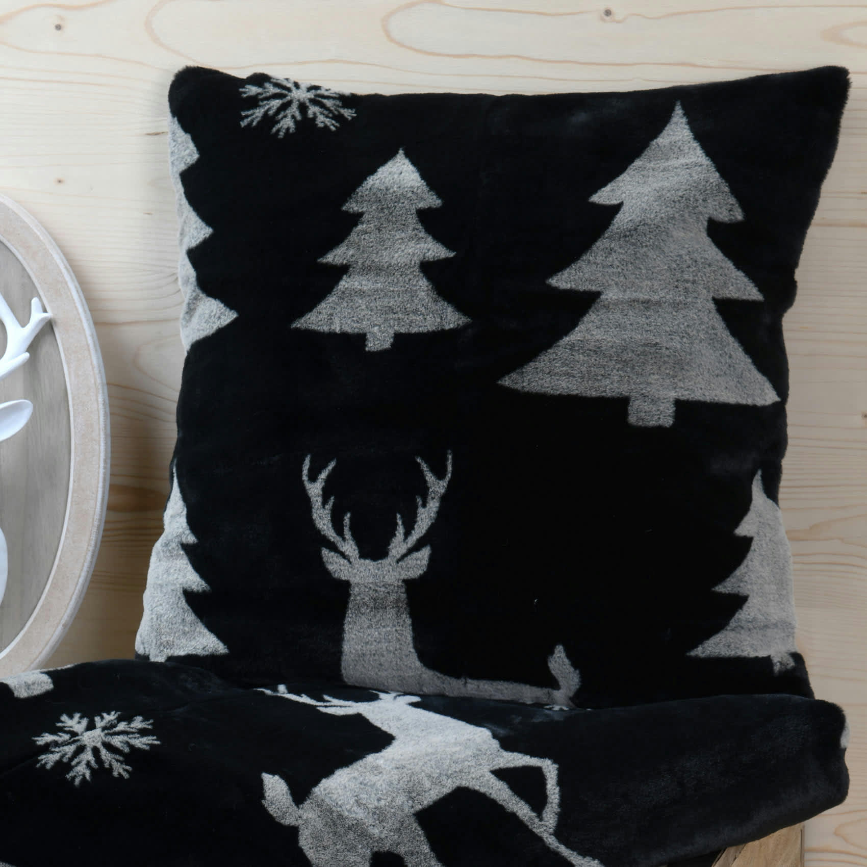 - Coussin en fausse fourrure imprimée gris anthracite 50x50 cm