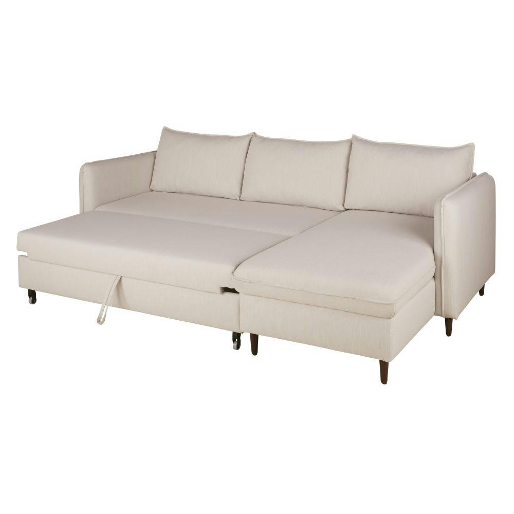 Divine - Canapé d'angle convertible 4/5 places beige