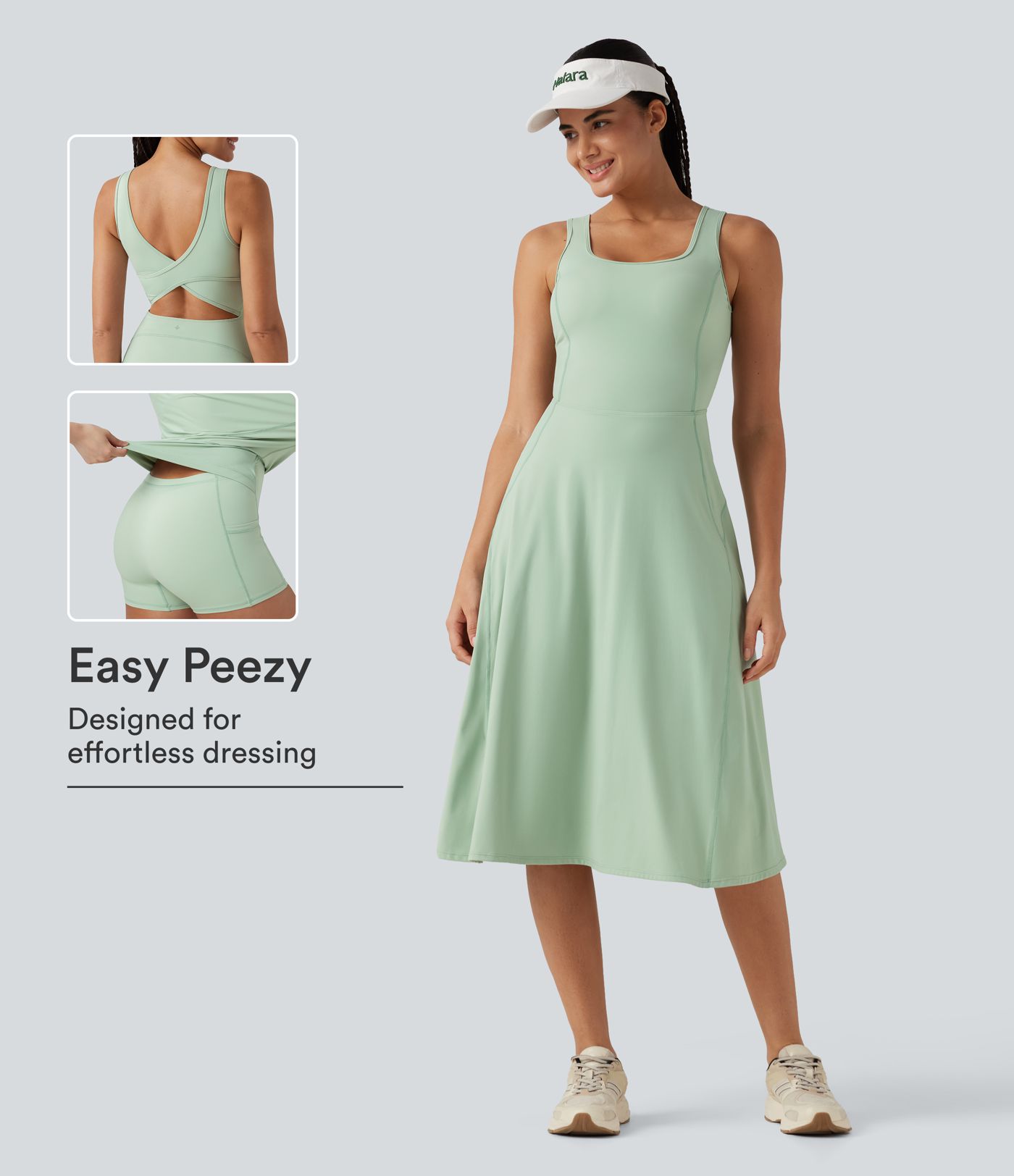 Robe de danse midi SoftlyZero™ Airy 2-en-1, col carré, brassière intégrée, à effet frais InstantCool, avec poches, accès facile Easy Peasy