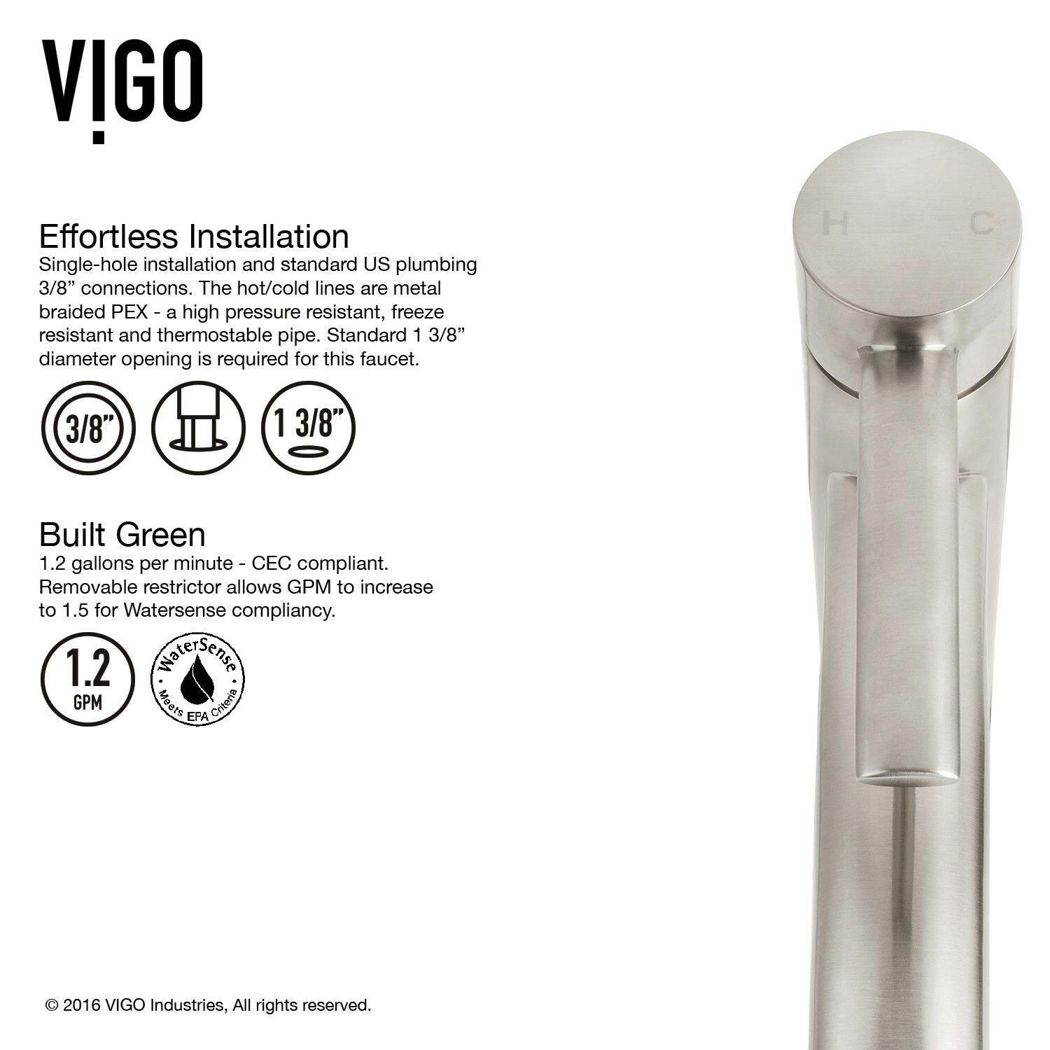 VIGO Milo Single Handle Vessel Single Hole Bathroom Sink Faucet, WaterSense® Certified, Brushed Nickel