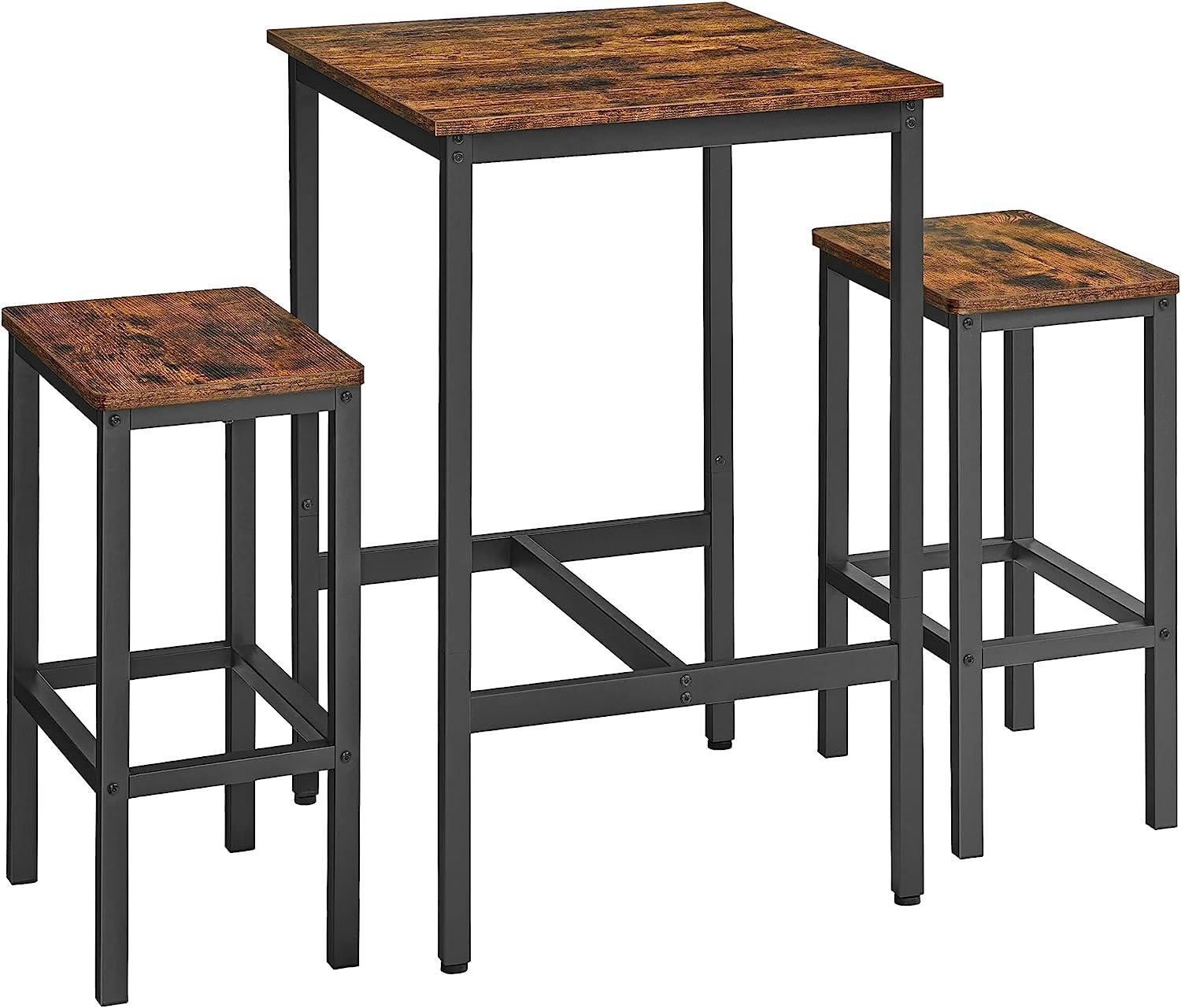 - Table à manger avec 2 bancs effet bois marron rustique et noir