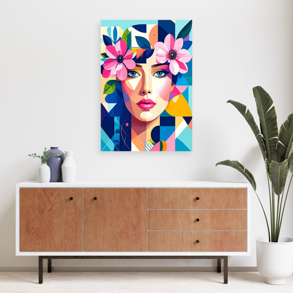 Obraz do salonu sypialni, Portret Kobiety inspirowany bauhausem 20x30