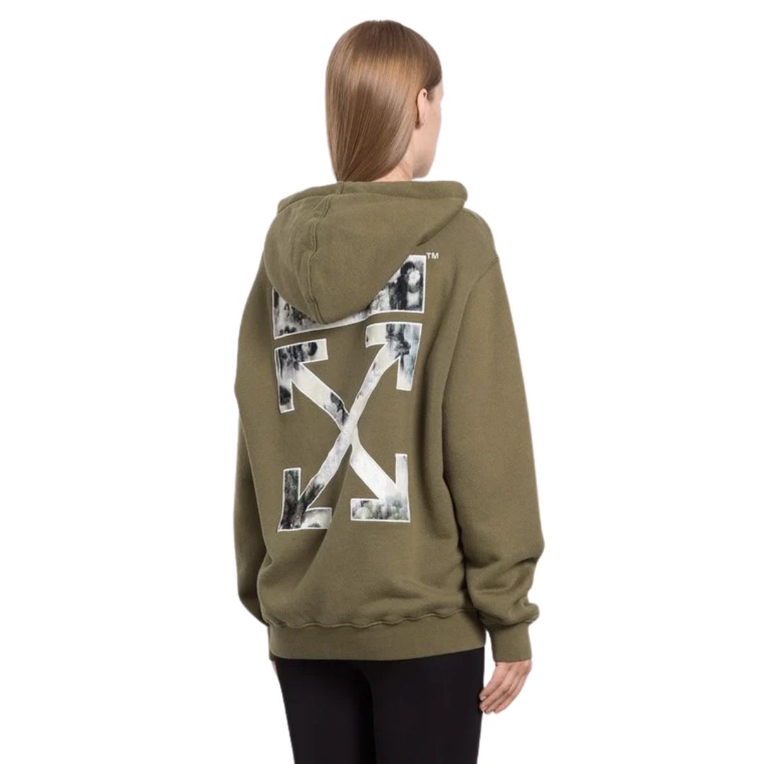 Off-White Flock Chine Flower Arrow Military Green Hoodie