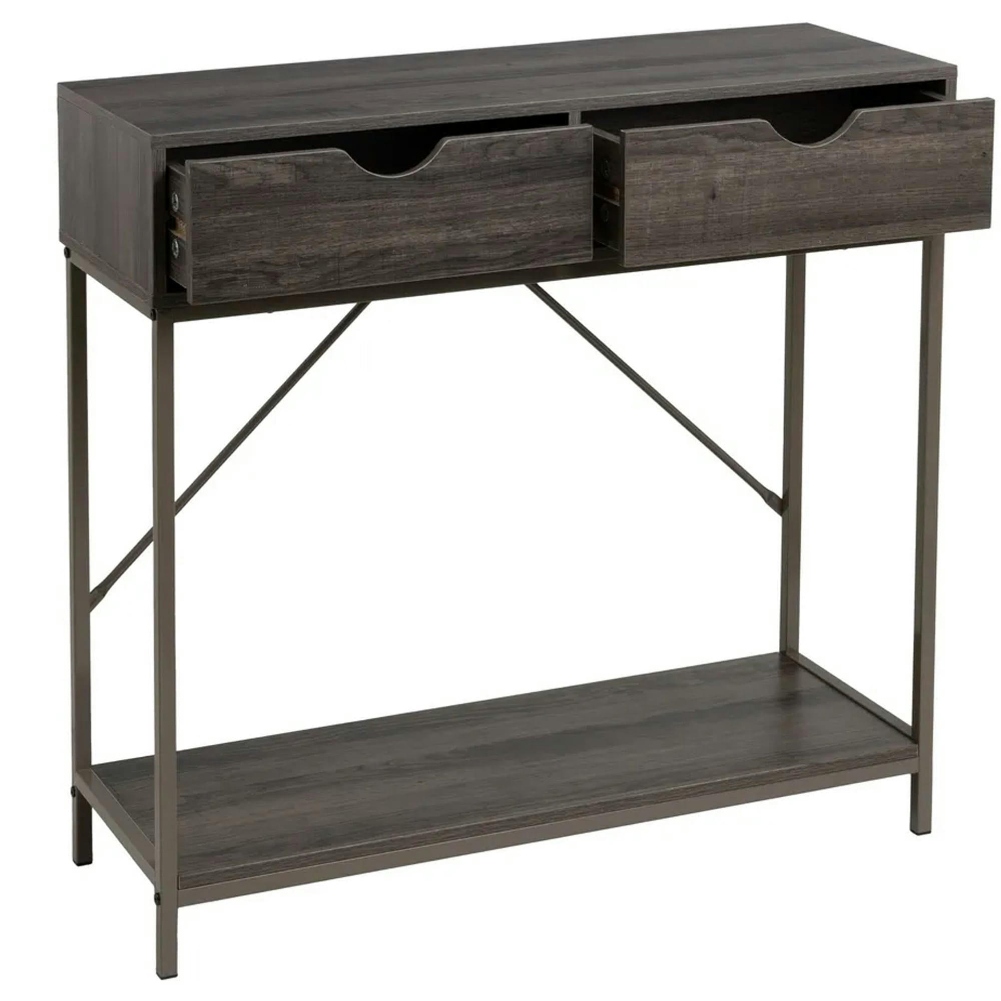 - Console d'entrée en bois et métal gris 2 Tiroirs 80x30x75cm