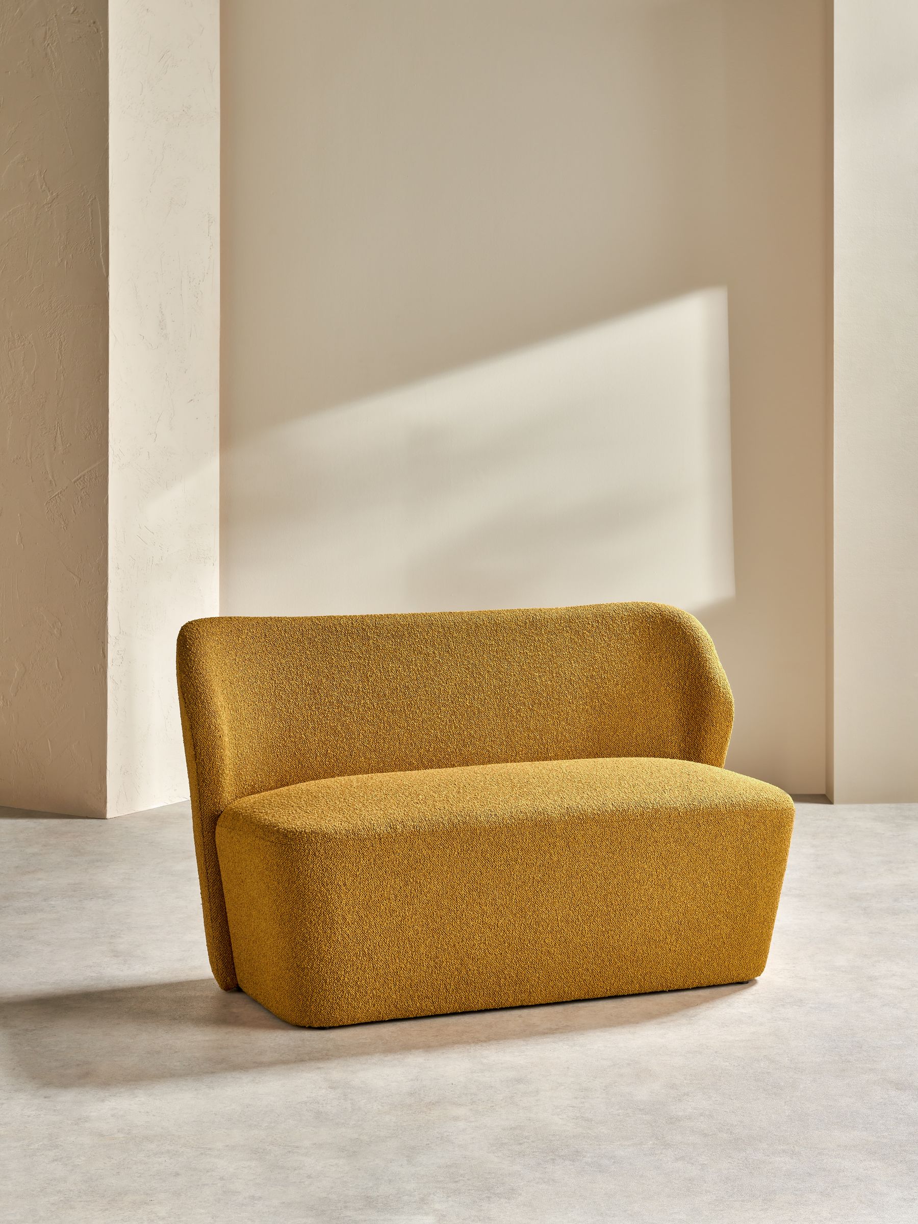 Topeka Small 2 Seater Sofa in Ochre Yellow Pax Boucle