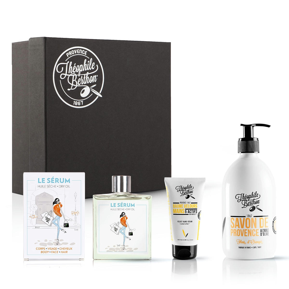 KERALA - Coffret huile sèche baume mains et savon douche fleur oranger
