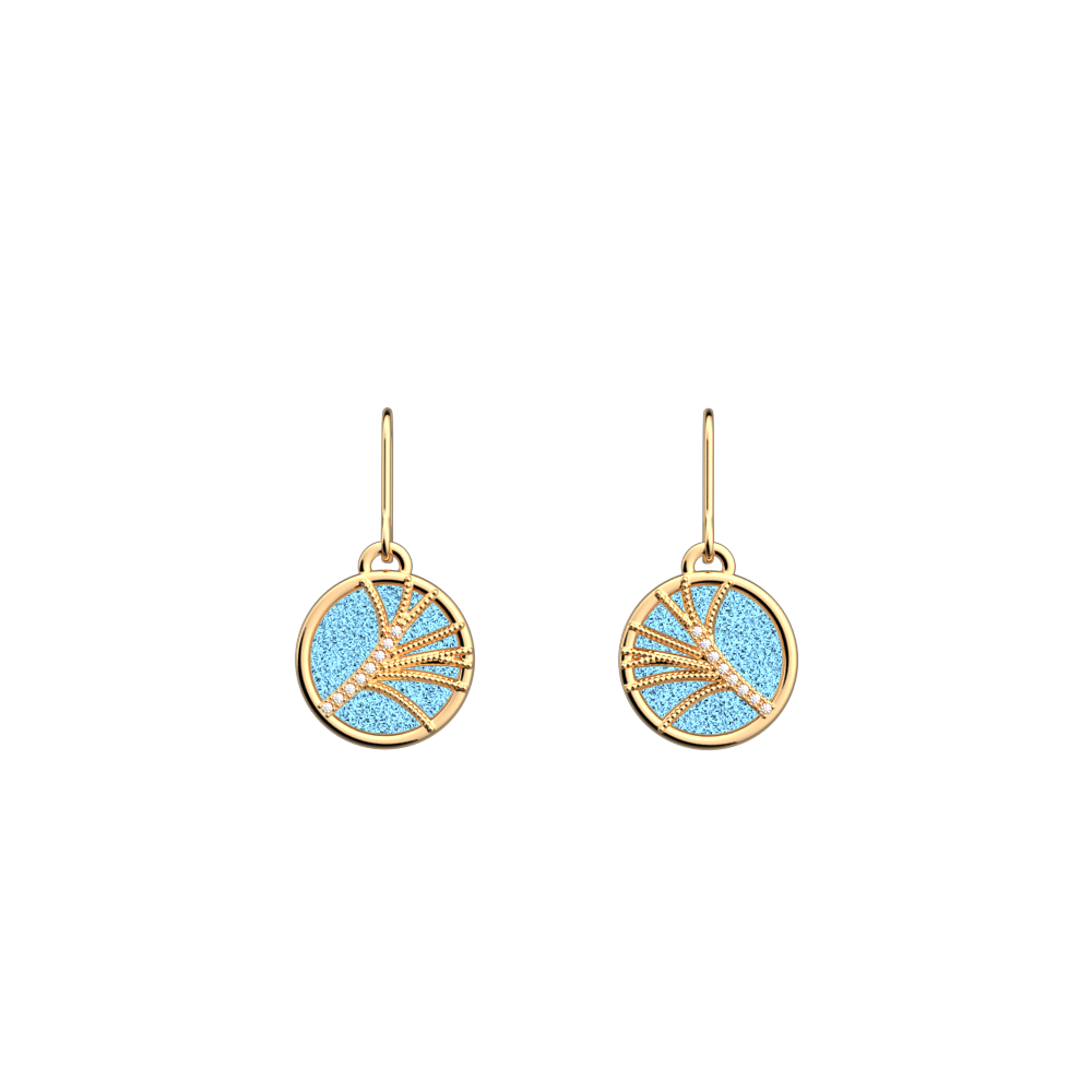 Boucles d'oreilles Rose des Sables Précieuse, cuirs réversibles Marine / Ciel étoilé