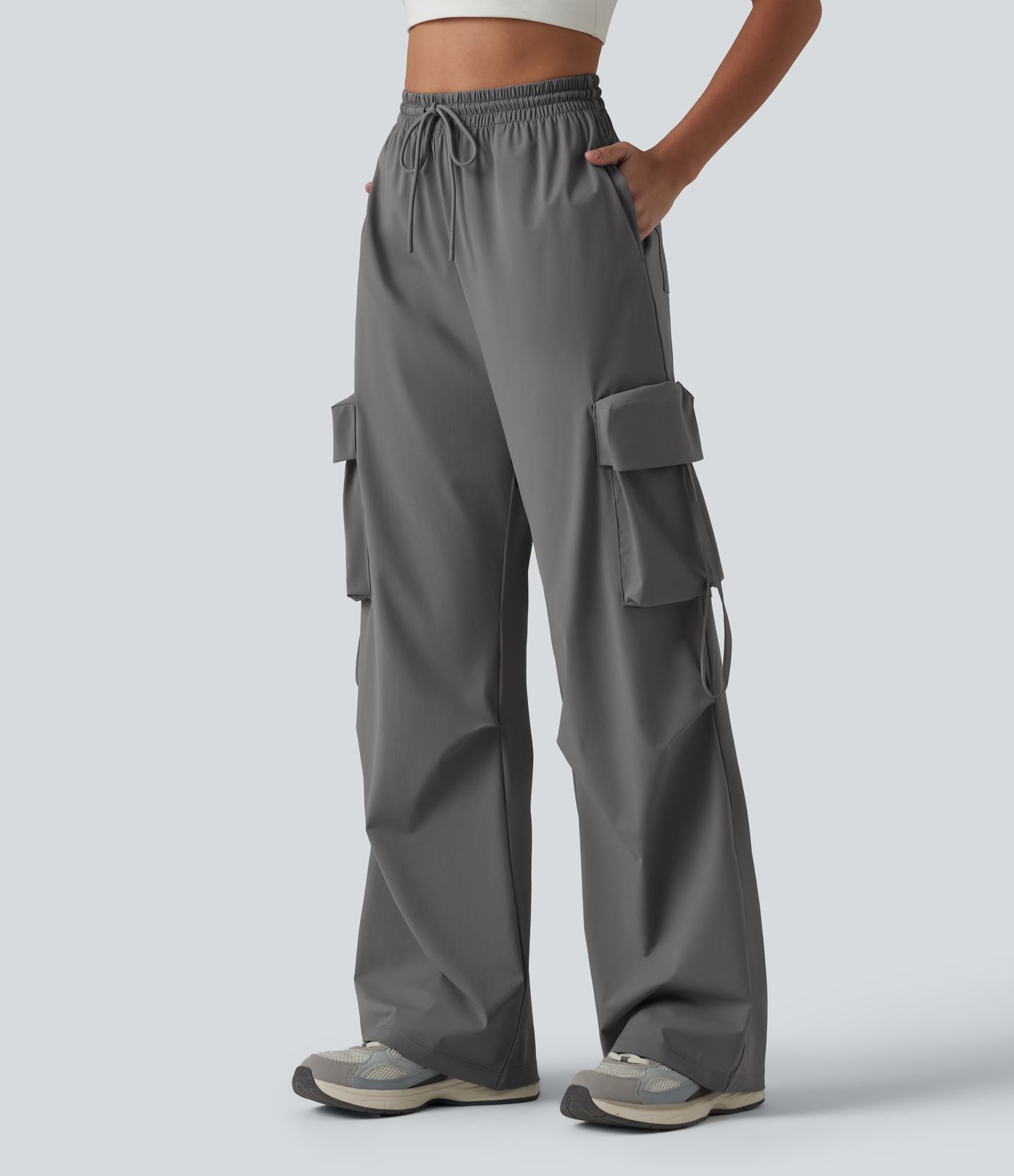 Pantalon cargo droit de sport taille haute effet frais InstantCool à séchage rapide, cordon de serrage et poches, protection solaire UPF40