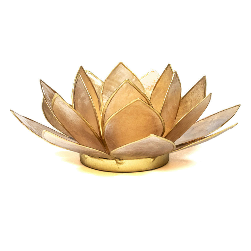 LOTUS - Porte bougie fleur de lotus beige et or