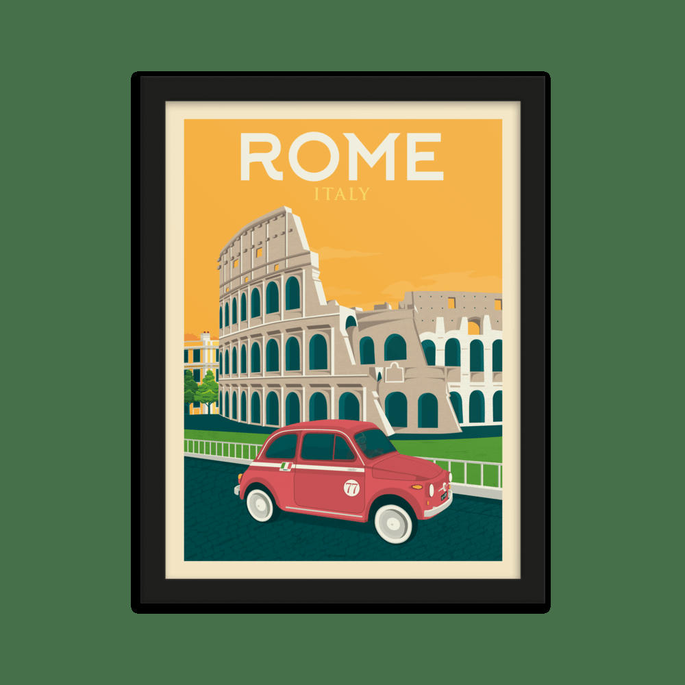 - Affiche Rome Italie + Cadre Bois noir 21x29,7 cm