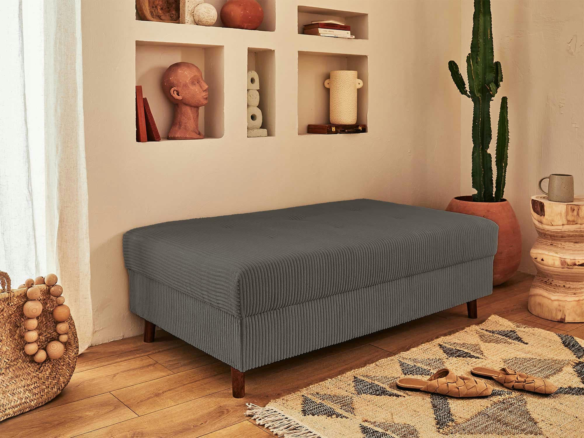 RUNE - Pouf en velours côtelé gris foncé