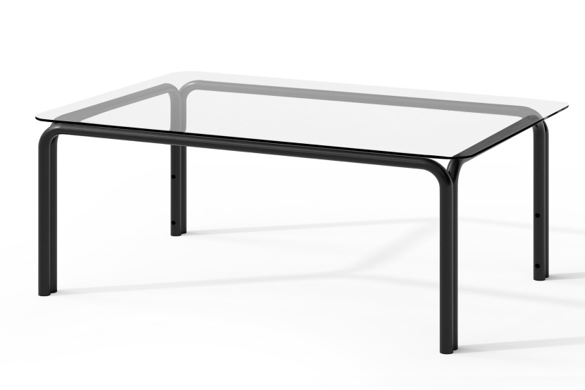 KONSIMO RAMBE Stolik ogrodowy, czarny stelaż, szklany blat, 125 x 66 cm
