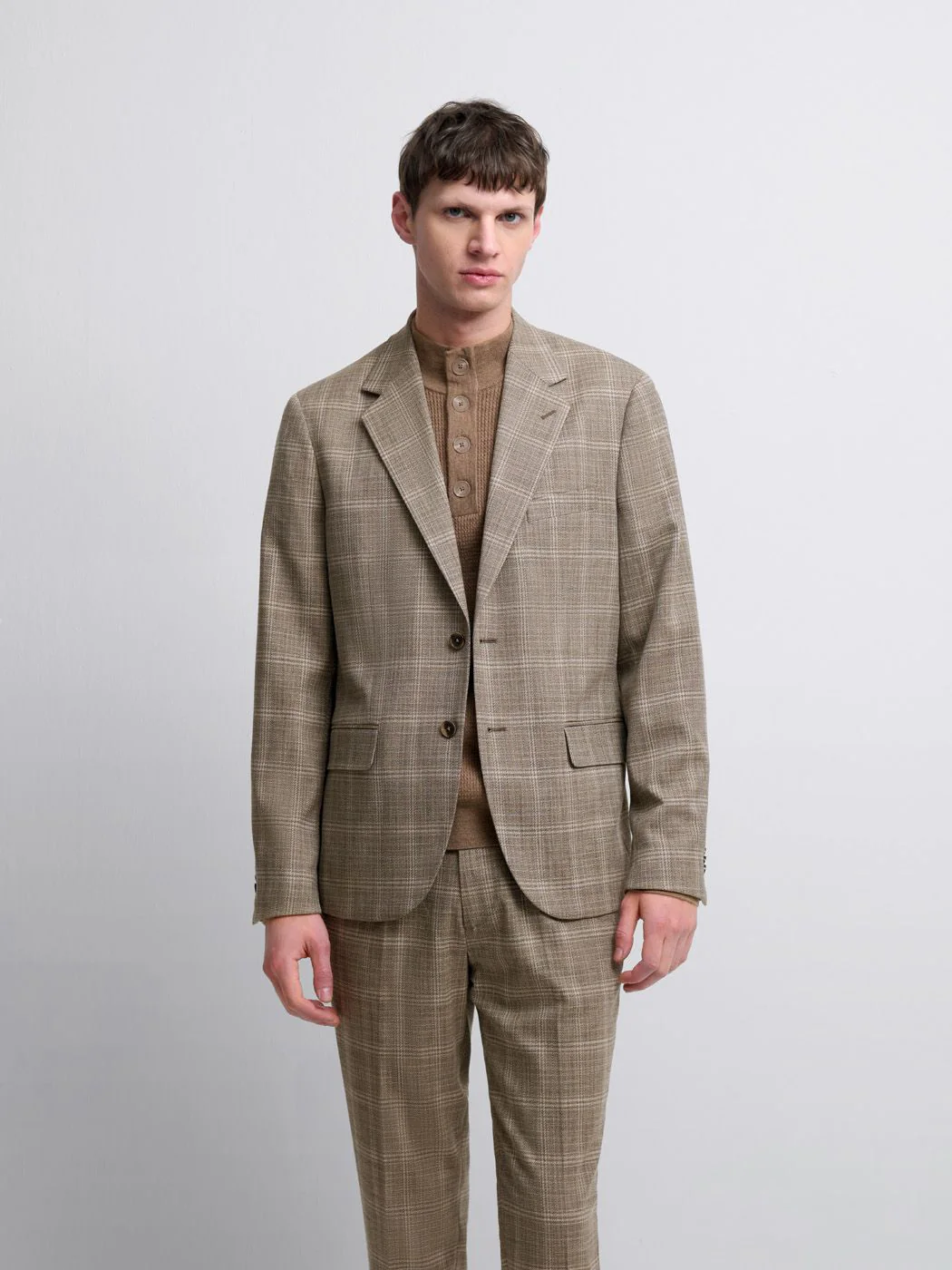 Costume 2 pièces slim beige à carreaux