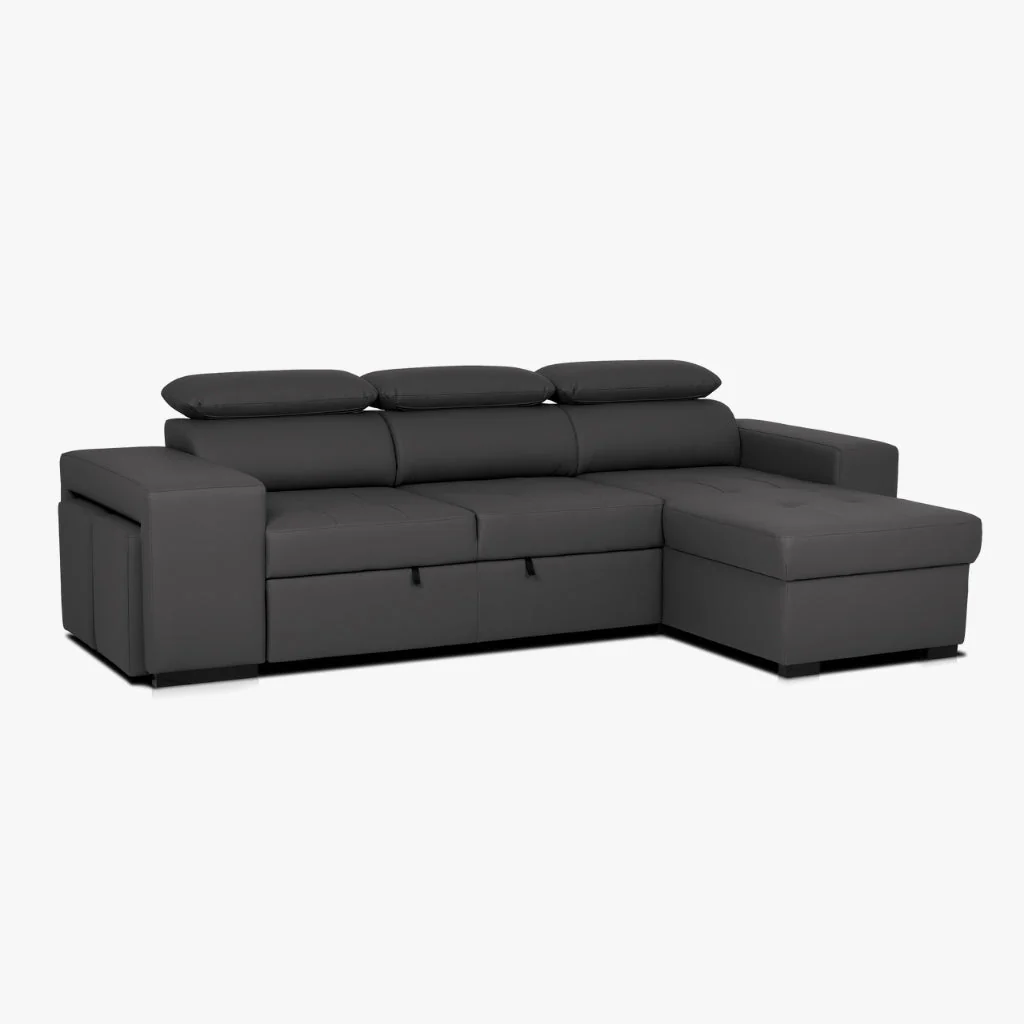 Sofá-Cama com Chaise Longue Reversível e Cabeceiras Ajustáveis Preto LINO