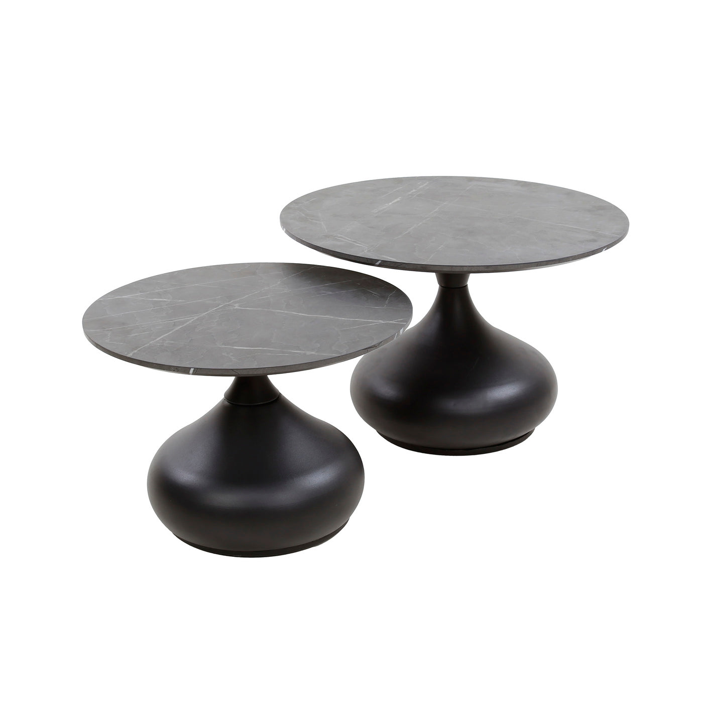 Giga Meubel Salontafel Drop Shape - Zwart Hout - Set van 2 - 60x60x40cm
