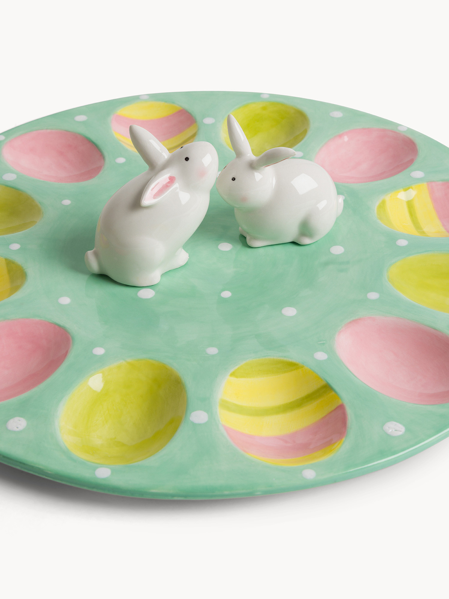 Piatto porta uova in ceramica applicazione coniglietto