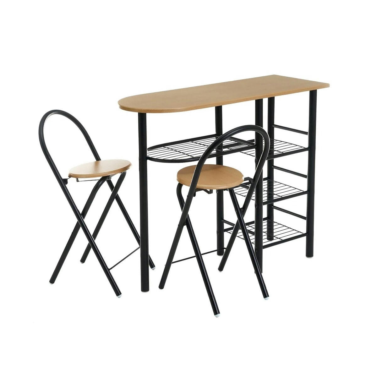 - Ensemble table bar, tabourets, desserte pour petite cuisine bois
