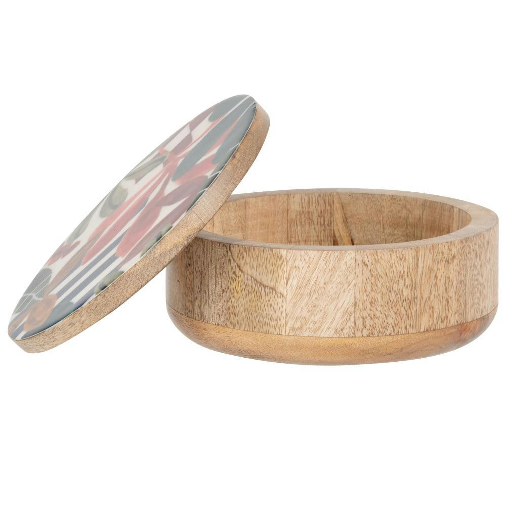 - Boîte en bois de manguier couvercle marron rouge et vert