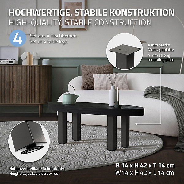 Lot de 4 pieds de table ML-Design H42 cm gris foncé en acier industriel profil carré 8x8 cm I-design