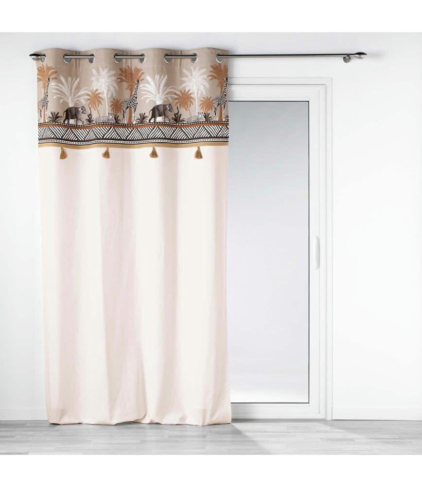 - Rideau  140x240 uni top pompons Kenya lodge taupe coton