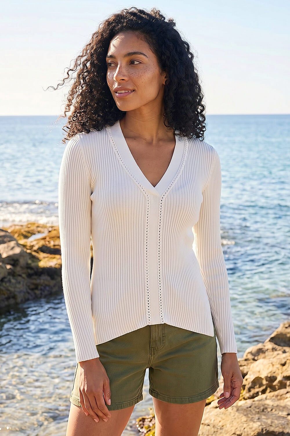 Roman Ribbed V-Neck Cable Knit Jumper