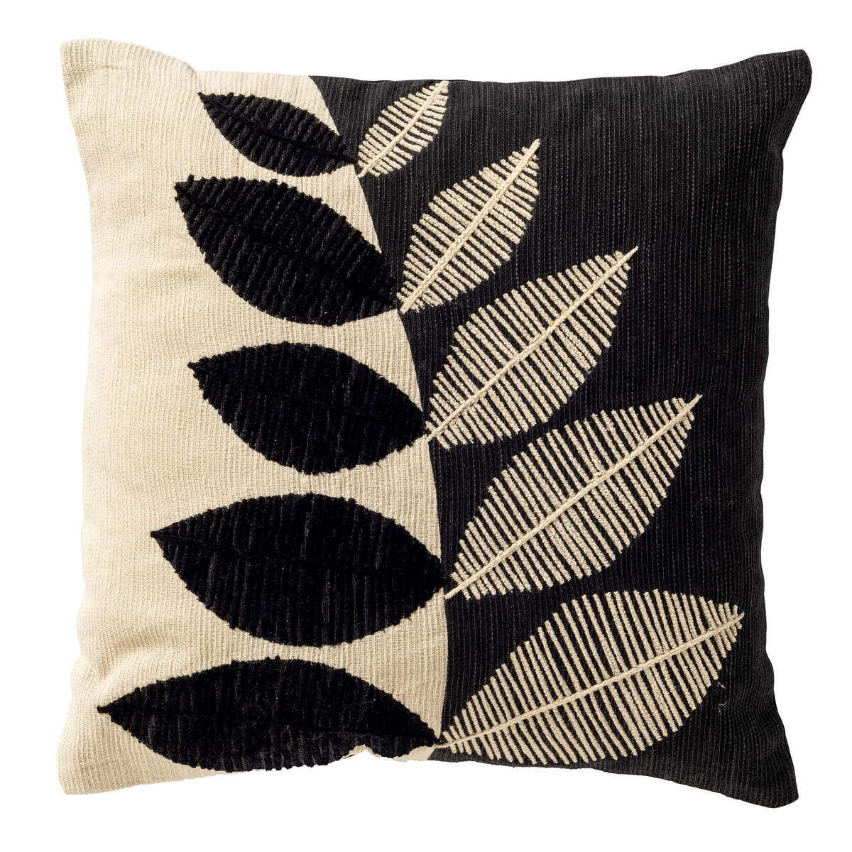 DANEE - sierkussen 45x45 cm - bladmotief - gerecycled - Raven - zwart
