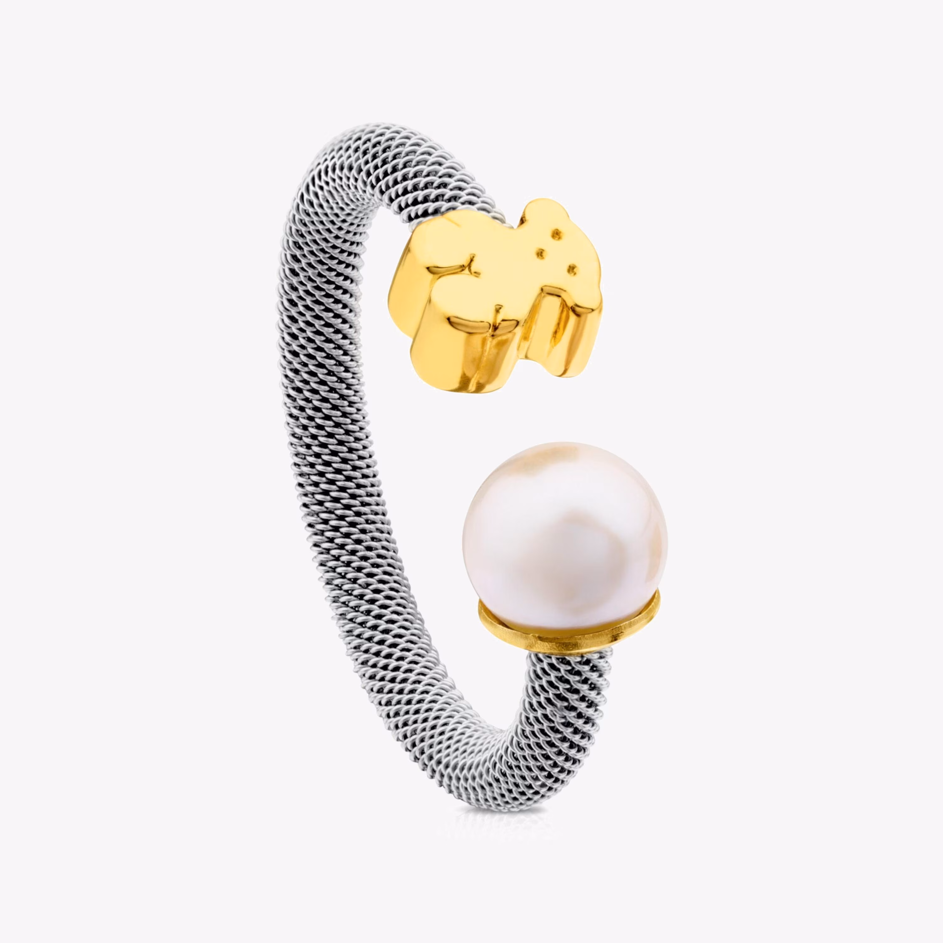 Anillo de acero y oro con perla cultivada Icon Mesh
