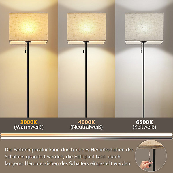 NETTLIFE Lampadaire LED à Intensité Variable Rétro Abat-jour En Tissu Pour Salon, Avec Interrupteur à Tirette