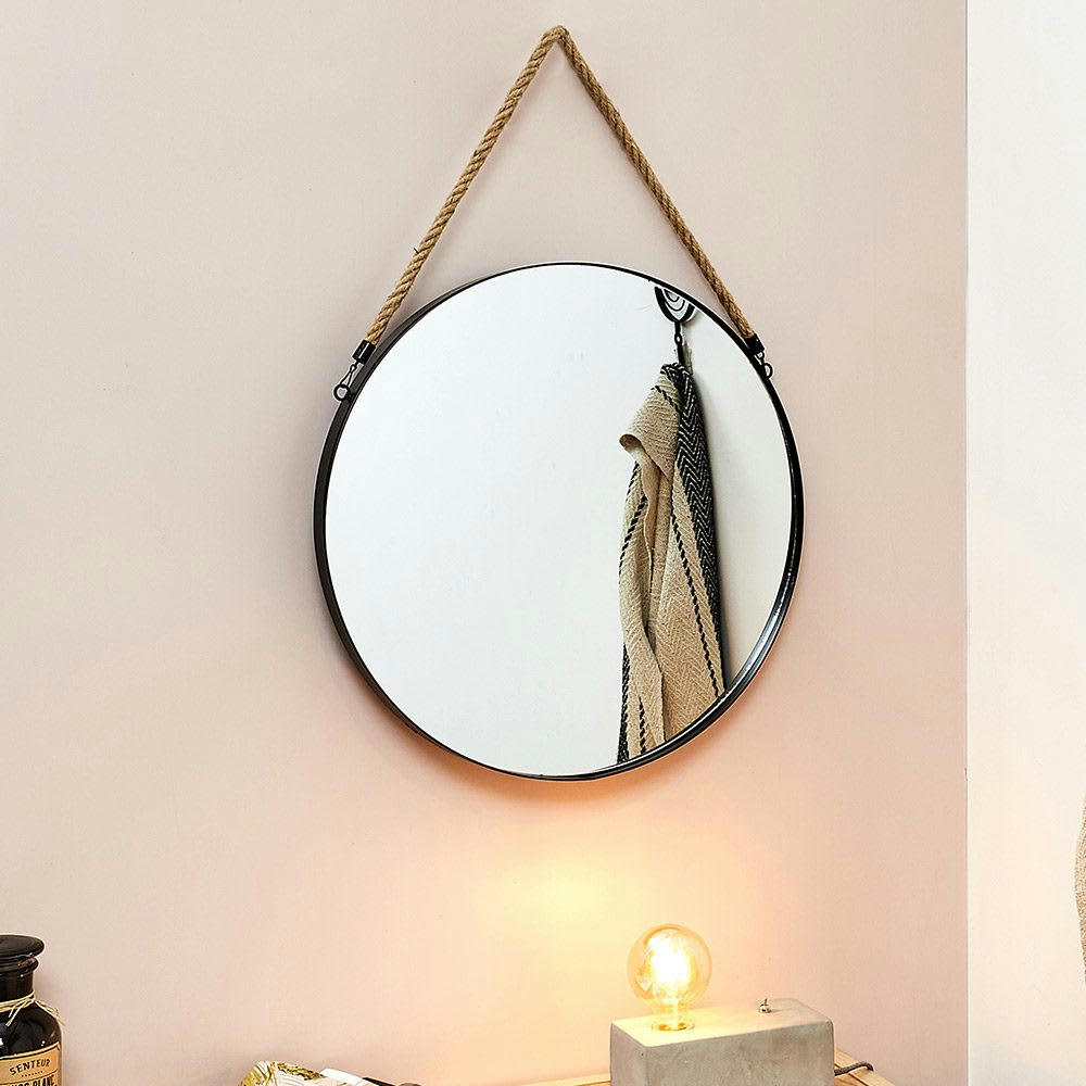- Miroir rond noir anse jonc D50cm