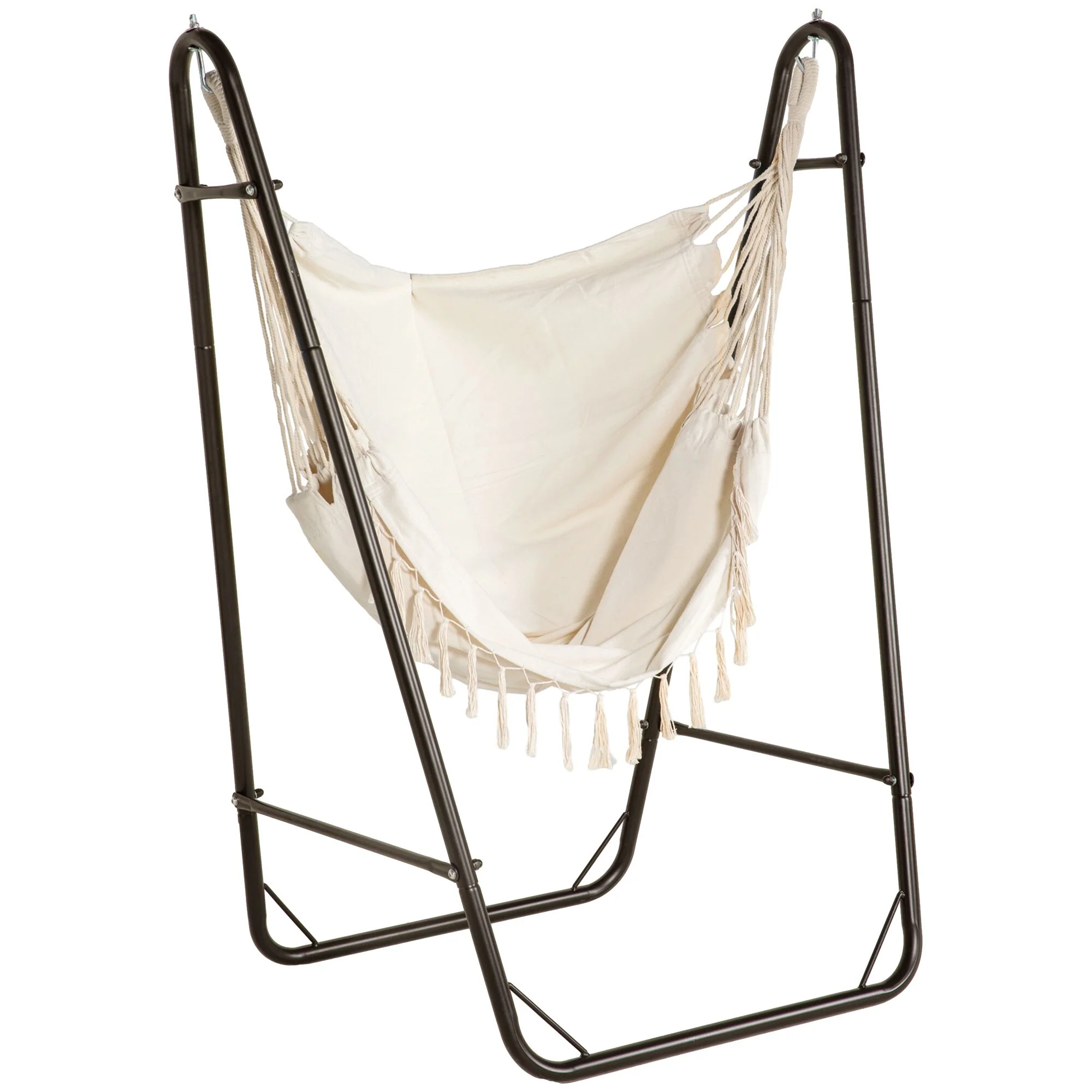 Patio Hammock Chair with U Shape Stand, Outdoor Swing Chair Hanging Chair Lounge Chair with Side Pocket