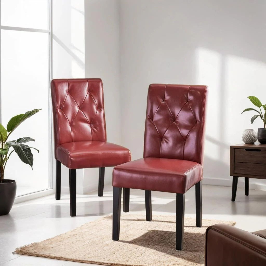 Leather Tufted Dining Chair Set, No Assembly
