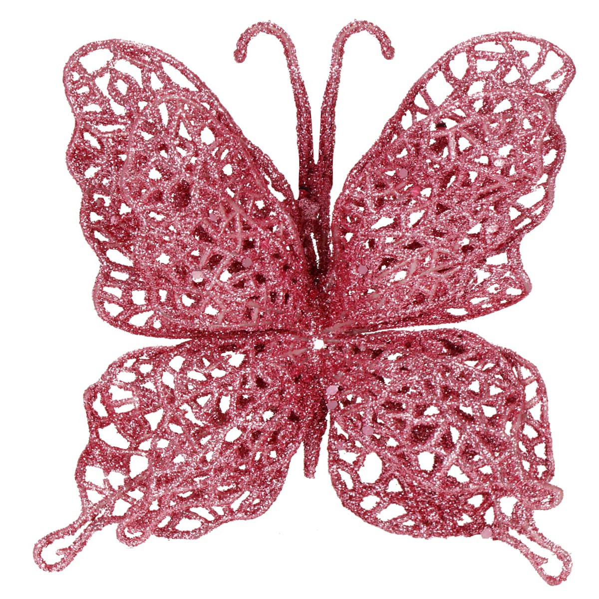 Dekoracja świąteczna motyl brokatowy zawieszka różowa
