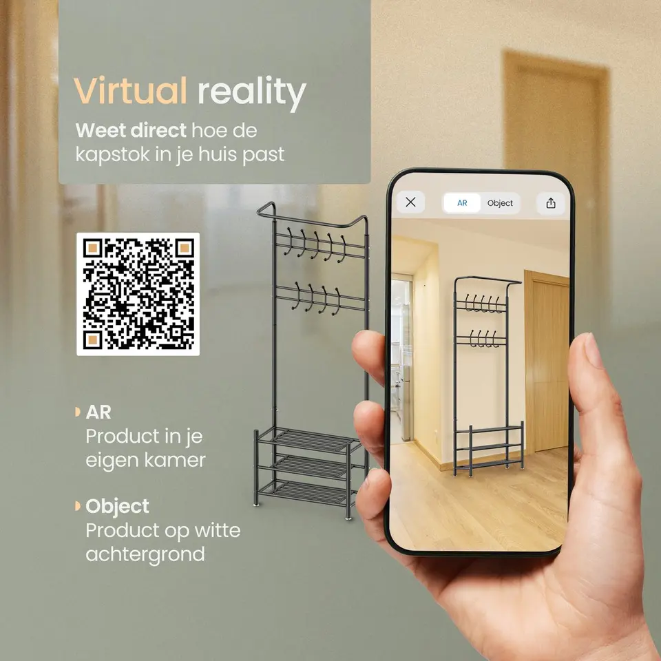 O'DADDY Staande Kapstok met Schoenenrek - Zwart Metaal