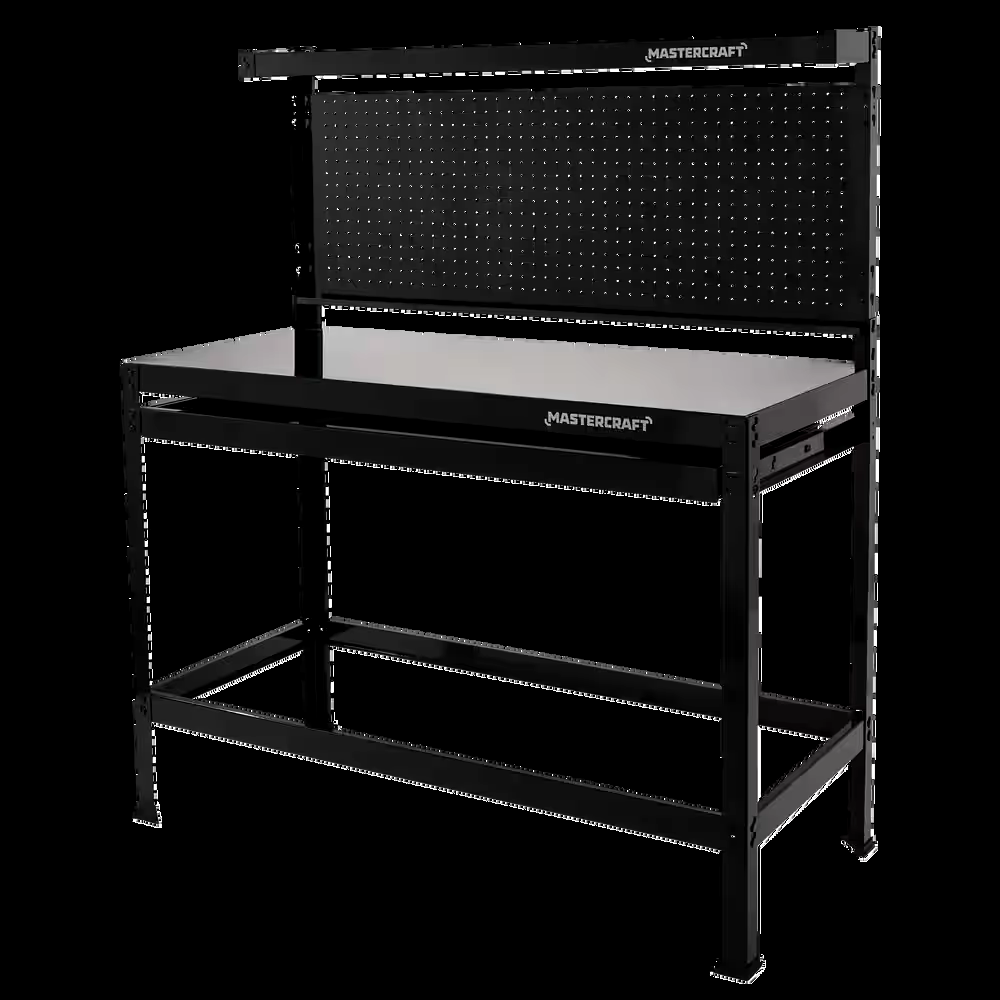 Mastercraft Steel Workbench/Work Table w/ Pegboard & Slide Drawer, 48x22x60-in