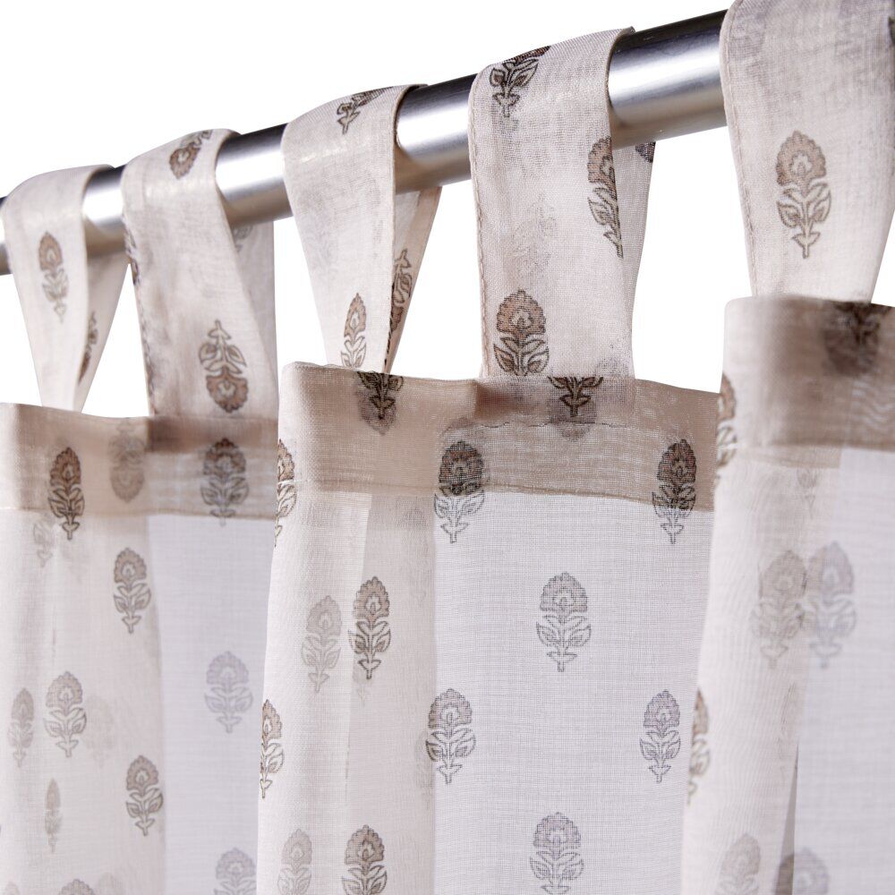 Voilage à passants Indie motif floral beige et marron 140x240cm