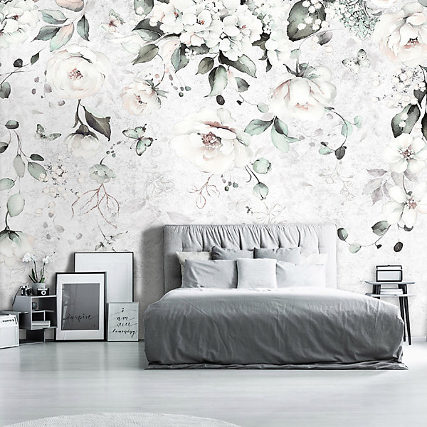 Papier Peint Panoramique Vinyle Feuilles Suspendu Gris - 368x254 cm - Papier Peint Chambre et salon