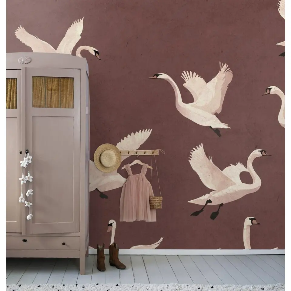 ESTAhome fotobehang zwanen roodbruin - 3 x 2.79 m