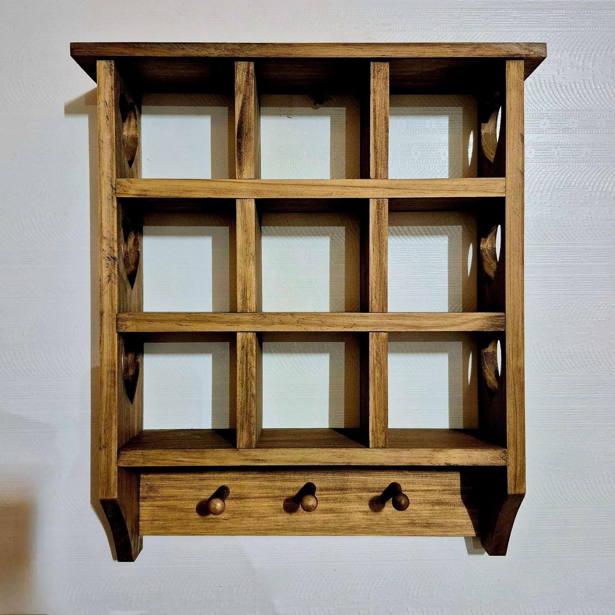 Trinket shelf, wooden heart shelf, heart shelf with pegs, wooden shadow box, Rustic heart shelf, trinket shelf with pegs, heart wall shelf