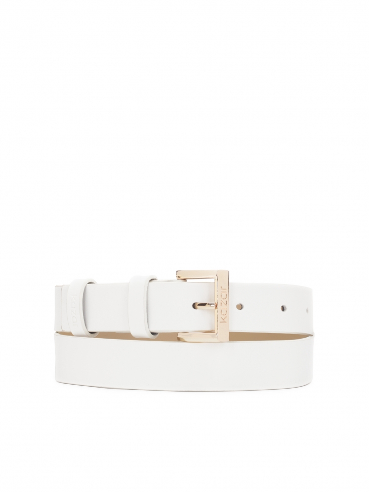 Women's white leather belt with logo buckle