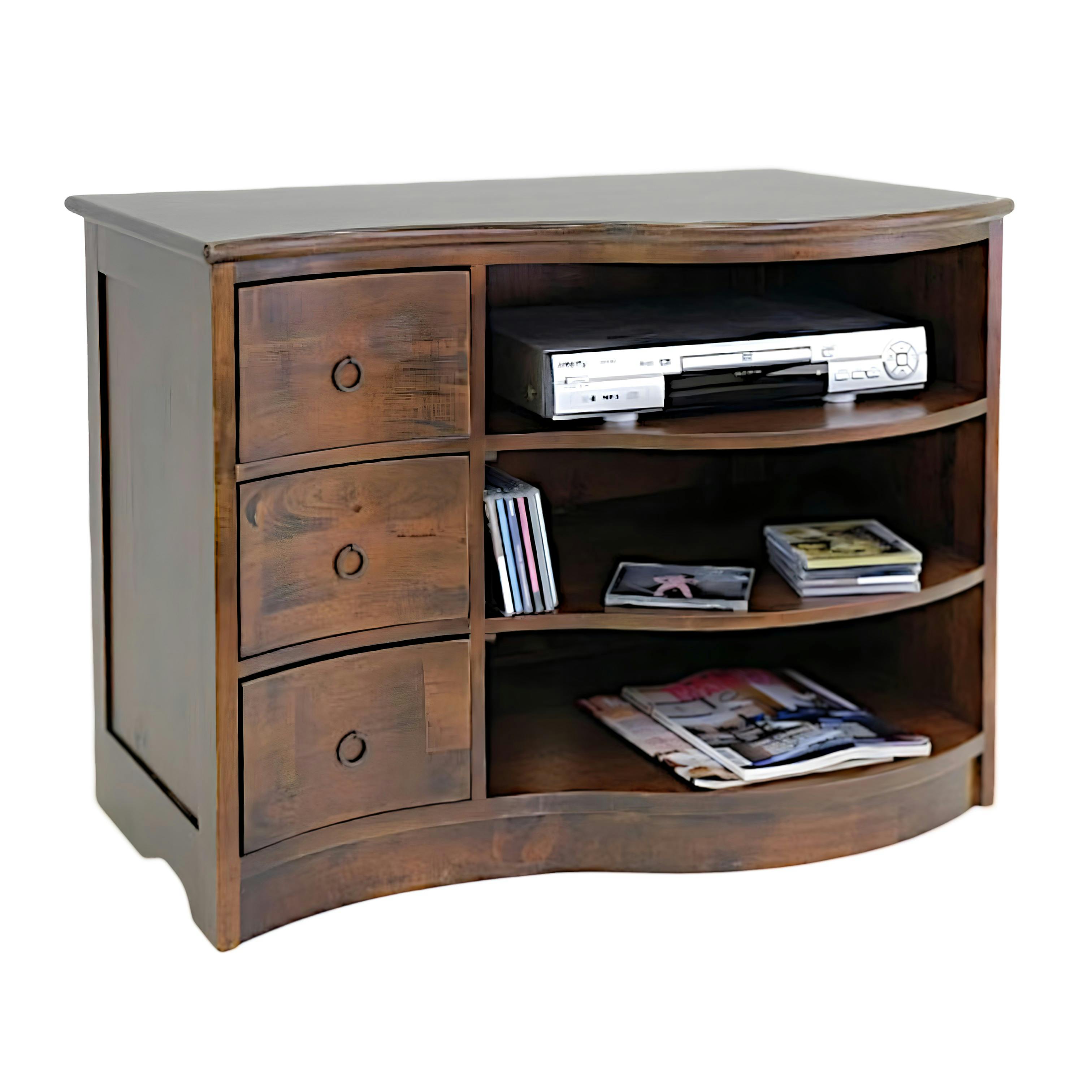 Meuble TV vague hévéa 3 tiroirs 3 niches 90cm TRADITION