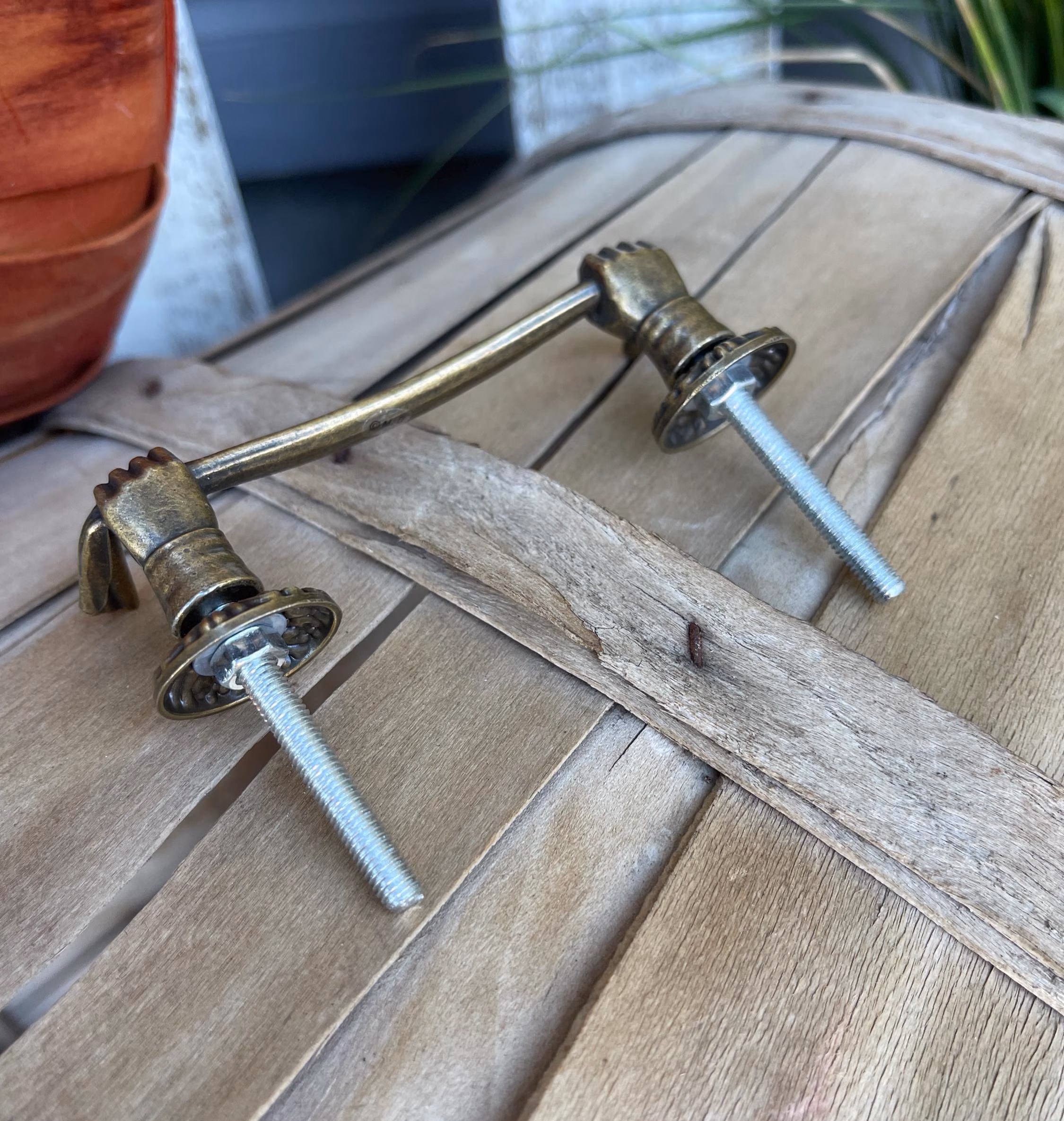 Antique Bronze Old World Hands Holding Drape Linen Medieval Handle Drawer Pull Metal Hardware DIY Project
