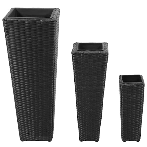 NNEVL 3 Rattan Flower Raised Beds Black