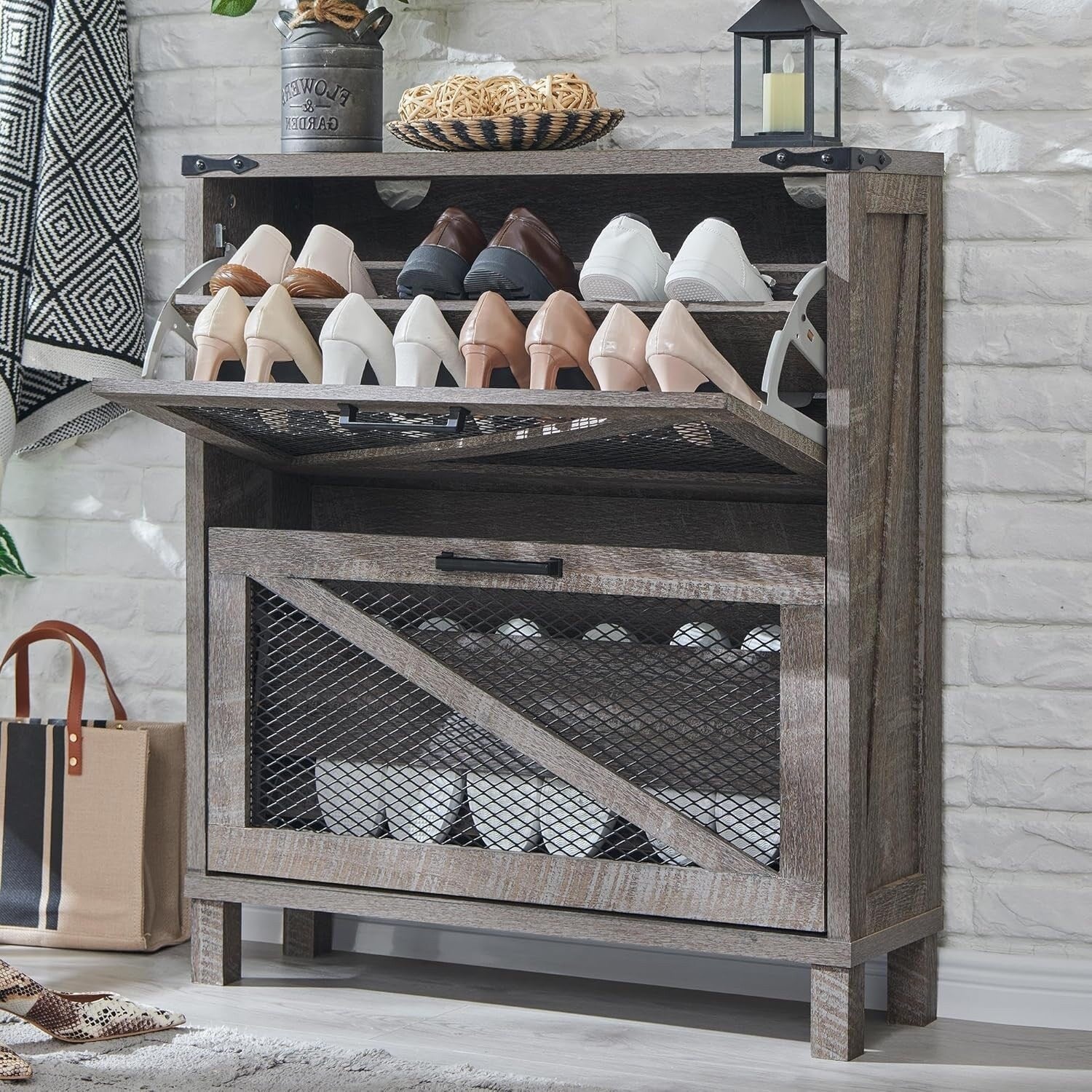 Farmhouse Shoe Cabinet, Wooden Shoe Storage Cabinet, Shoe Organizer