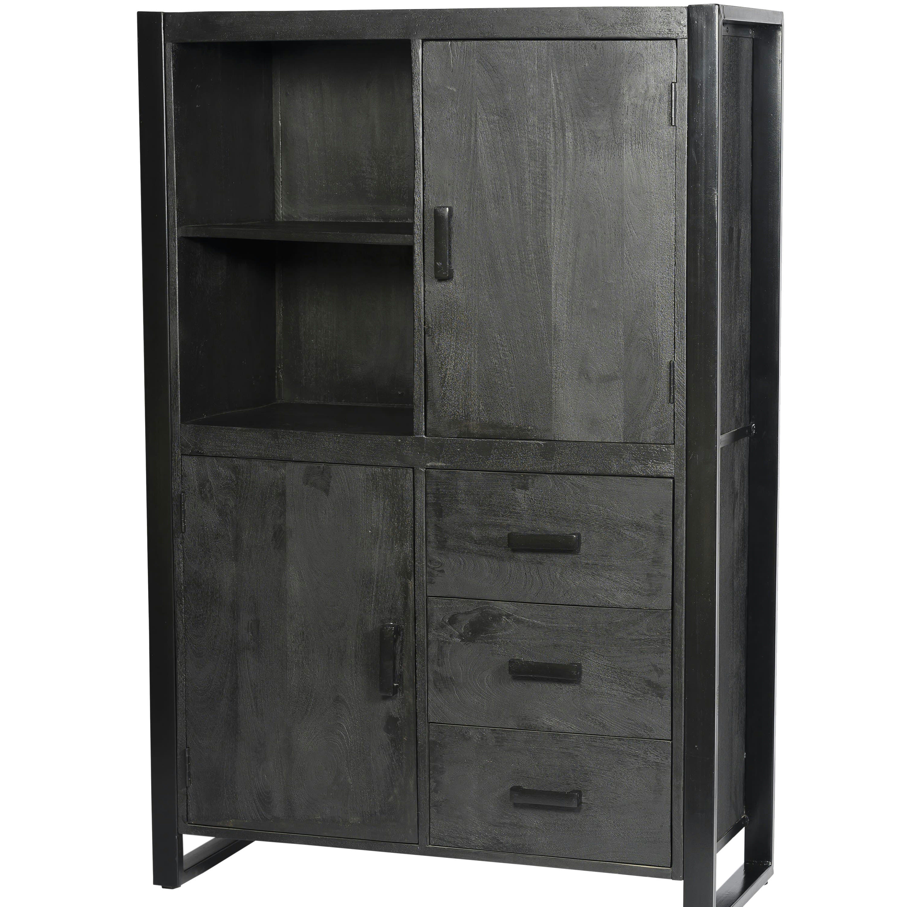 LUZ - LUZ-Buffet haut 2 portes 3 tiroirs en Manguier massif noir et métal