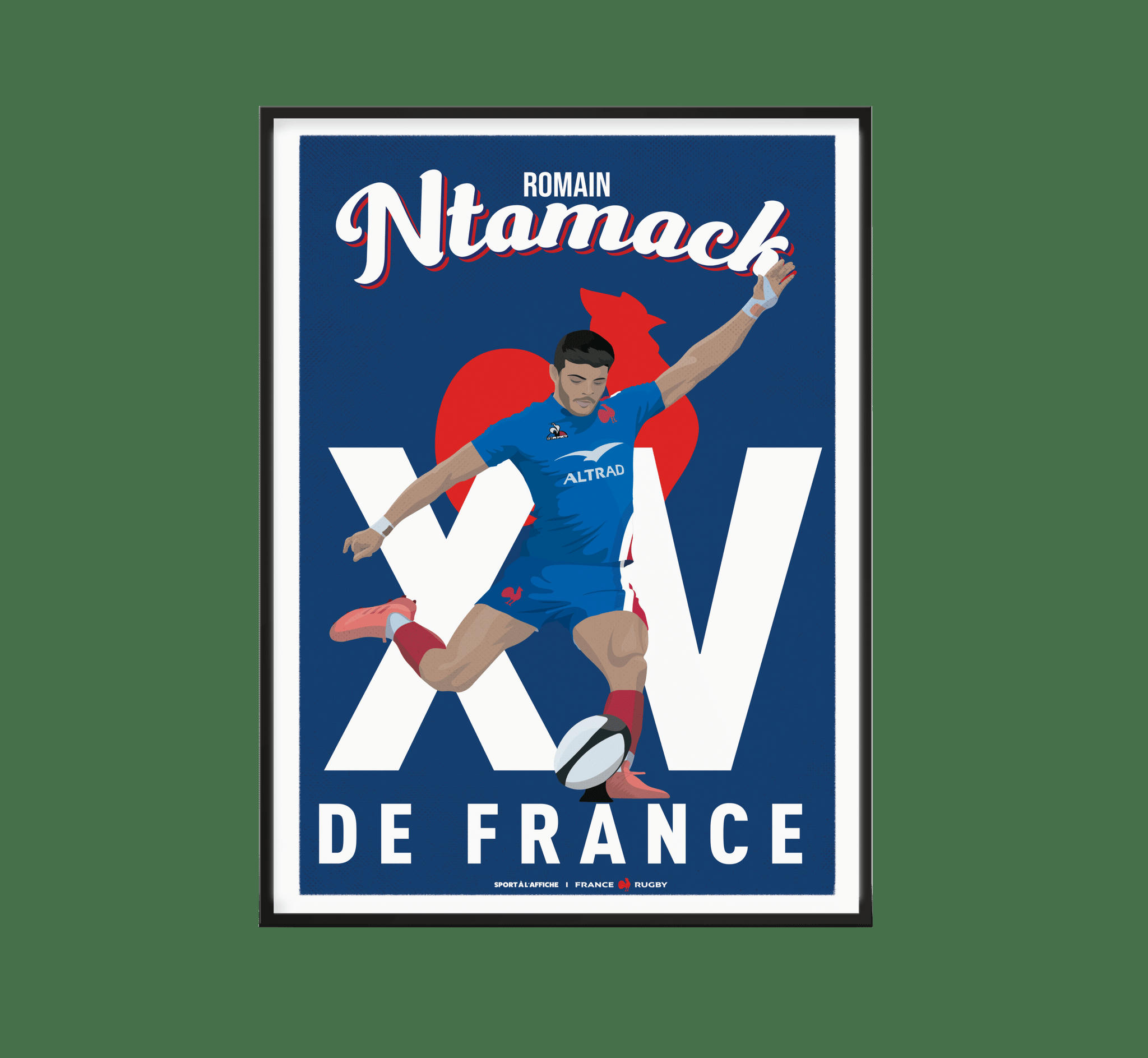 FRANCE RUGBY - Affiche XV de France - Illustration Romain Ntamack 30 x 40 cm
