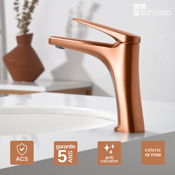Mitigeur de Lavabo Bec Bas Anti-Calcaire Or Rose Cuivré IMEX DELOS BDD055-1ORC