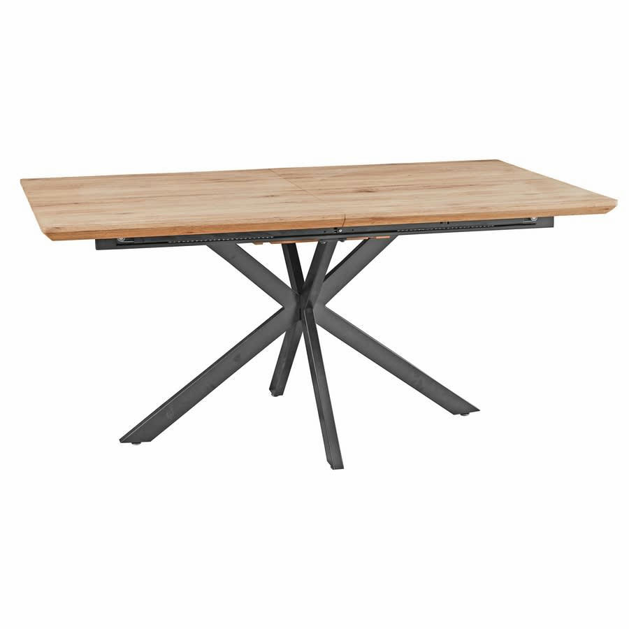 - Table extensible en bois avec plateau effet chêne et pieds noirs
