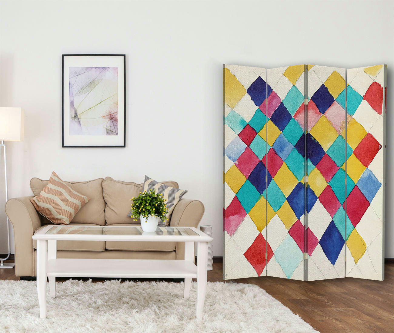 - Paravent Farbstudie mit Rauten - Wassily Kandinsky 145x180cm
