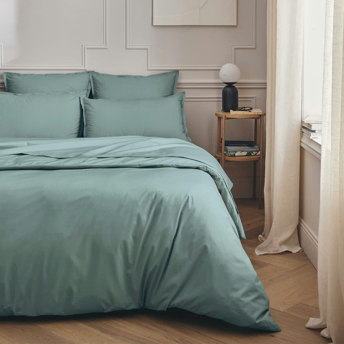 PREMIERE - Parure de lit en percale de coton bleu archipel 200x200